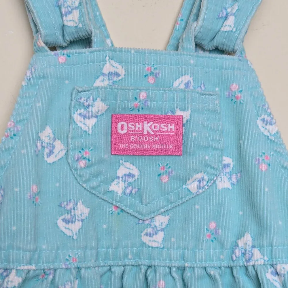 Vintage‎ OshKosh Blue Cats Corduroy Dress Overall Jumper Sz 24 M USA Union Made